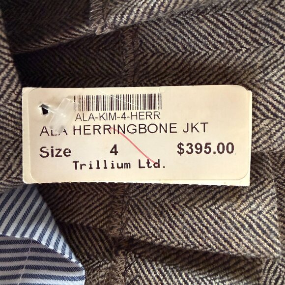 Alara herringbone long sleeve collared button down wool blazer jacket size 4 - Picture 9 of 10